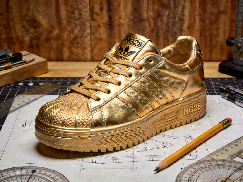 NG28经典复刻系列运动鞋在设计师工作台上的细节展示